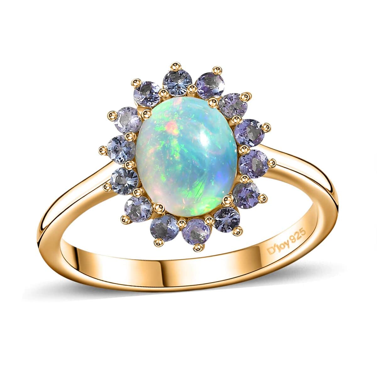 Ethiopian Welo Opal and Tanzanite Sunburst Ring in Vermeil Yellow Gold Over Sterling Silver (Size 6.0) 1.85 ctw image number 0