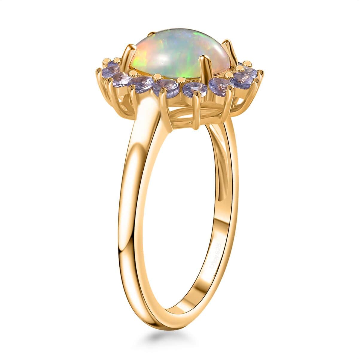 Ethiopian Welo Opal and Tanzanite Sunburst Ring in Vermeil Yellow Gold Over Sterling Silver (Size 6.0) 1.85 ctw image number 3