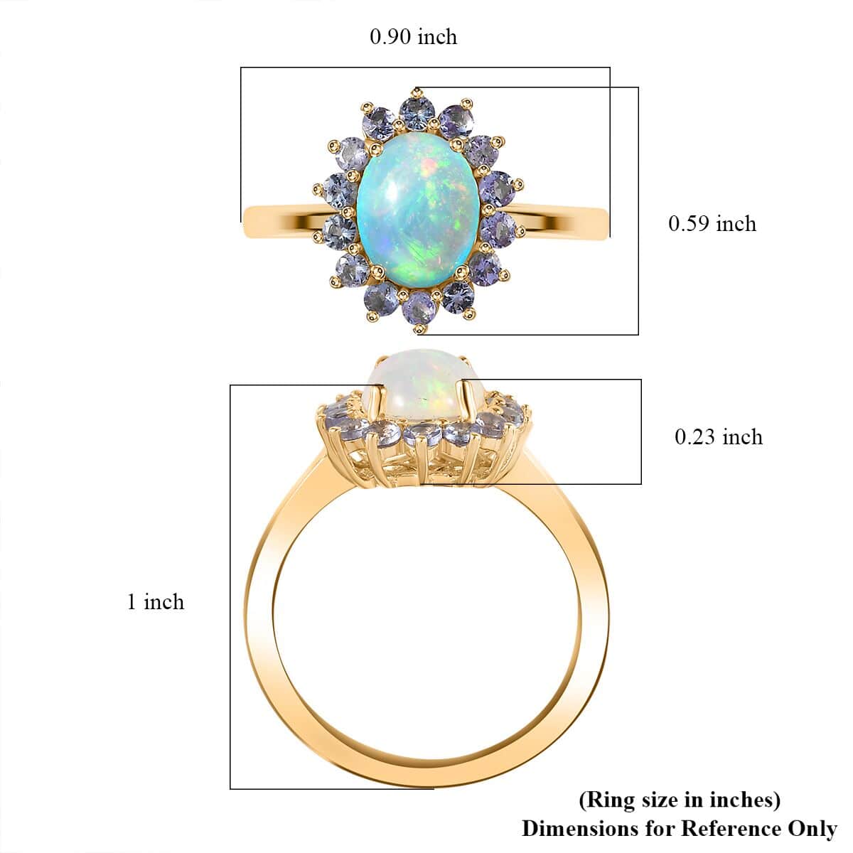 Ethiopian Welo Opal and Tanzanite Sunburst Ring in Vermeil Yellow Gold Over Sterling Silver (Size 6.0) 1.85 ctw image number 5
