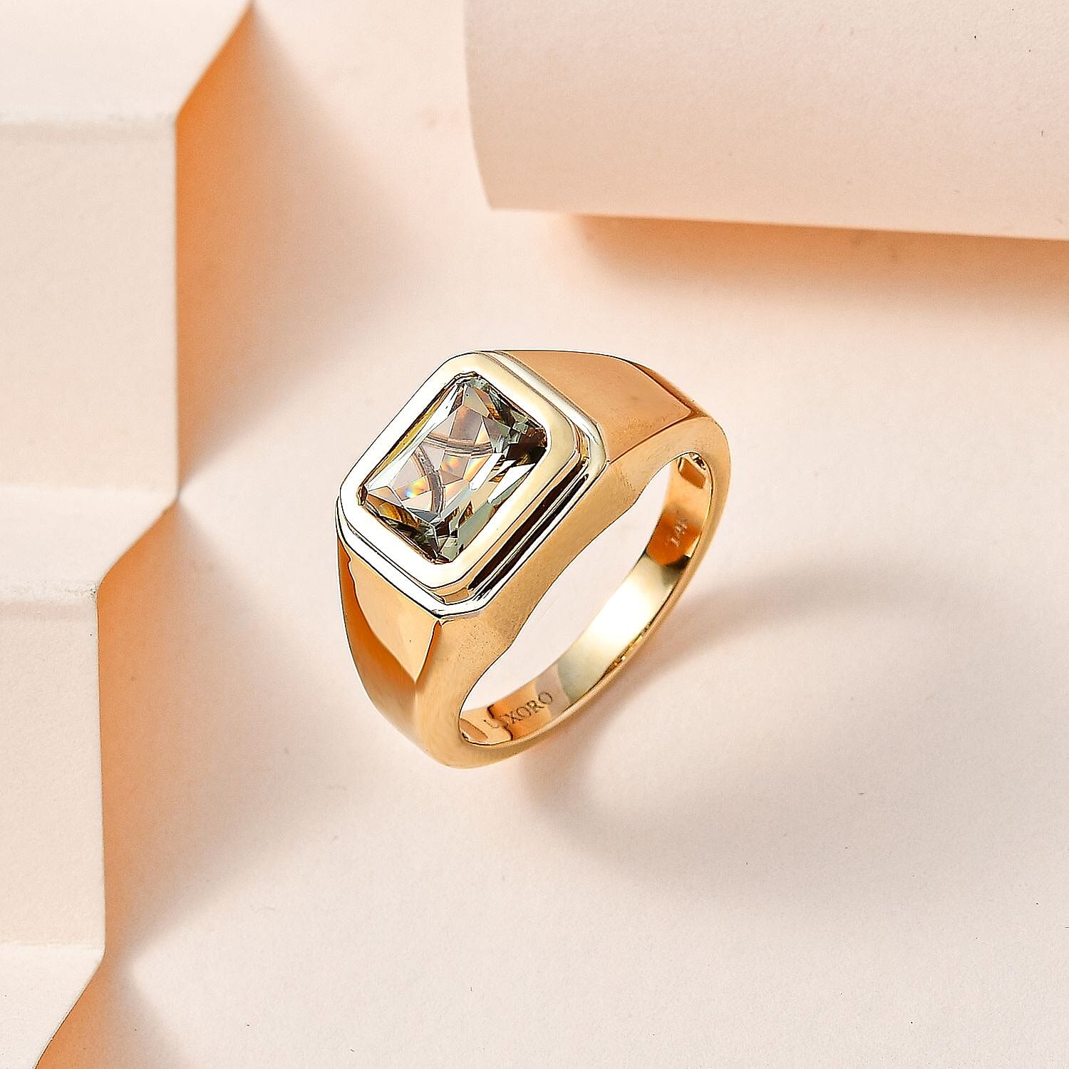 Luxoro AAA Turkizite 4.20 ctw Men's Ring in 14K Yellow Gold (Size 10.0) 7.90 Grams