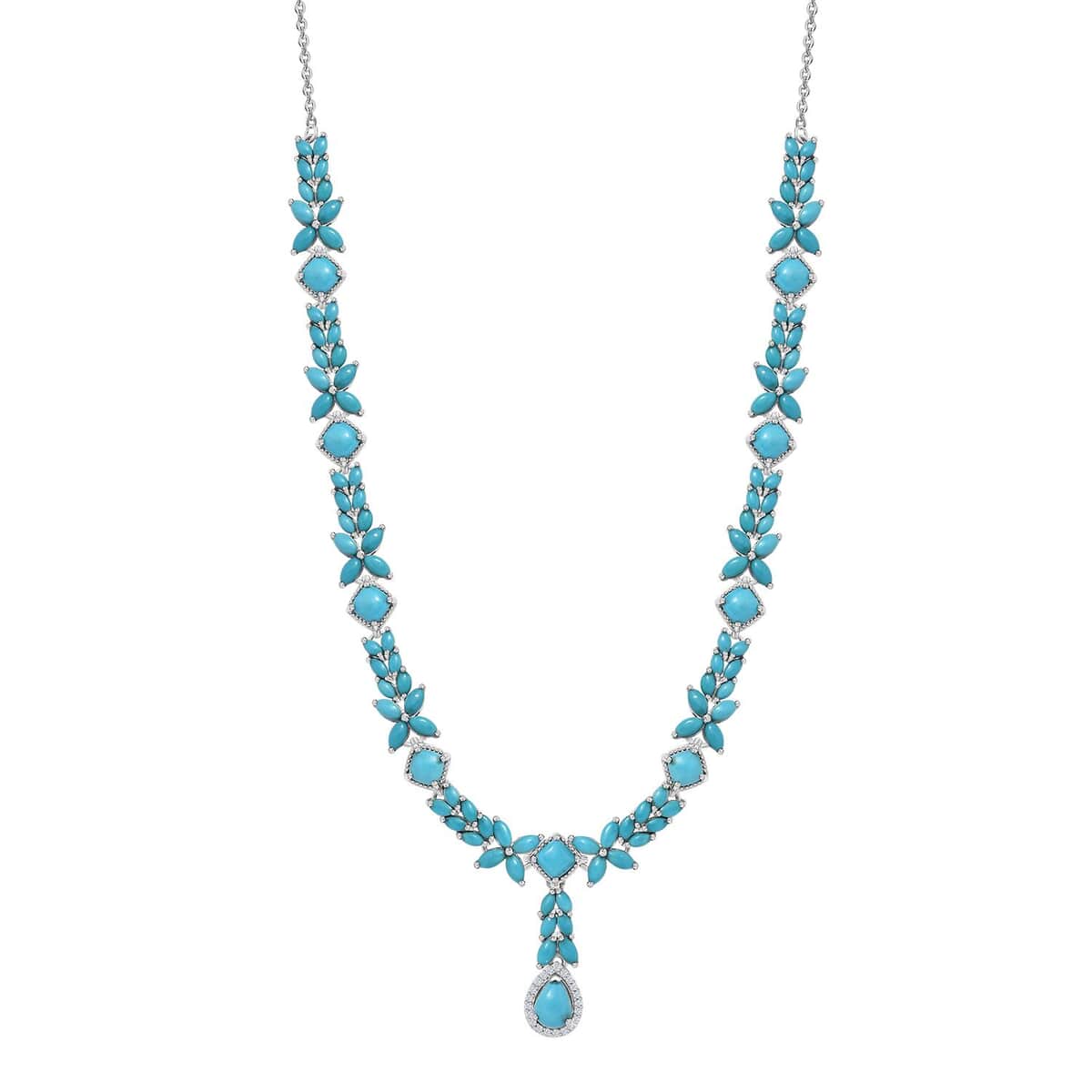 Sleeping Beauty Turquoise and White Zircon Necklace 18 Inches in Platinum Over Sterling Silver 19.20 ctw image number 0