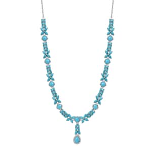 Sleeping Beauty Turquoise and White Zircon Necklace 18 Inches in Platinum Over Sterling Silver 19.20 ctw