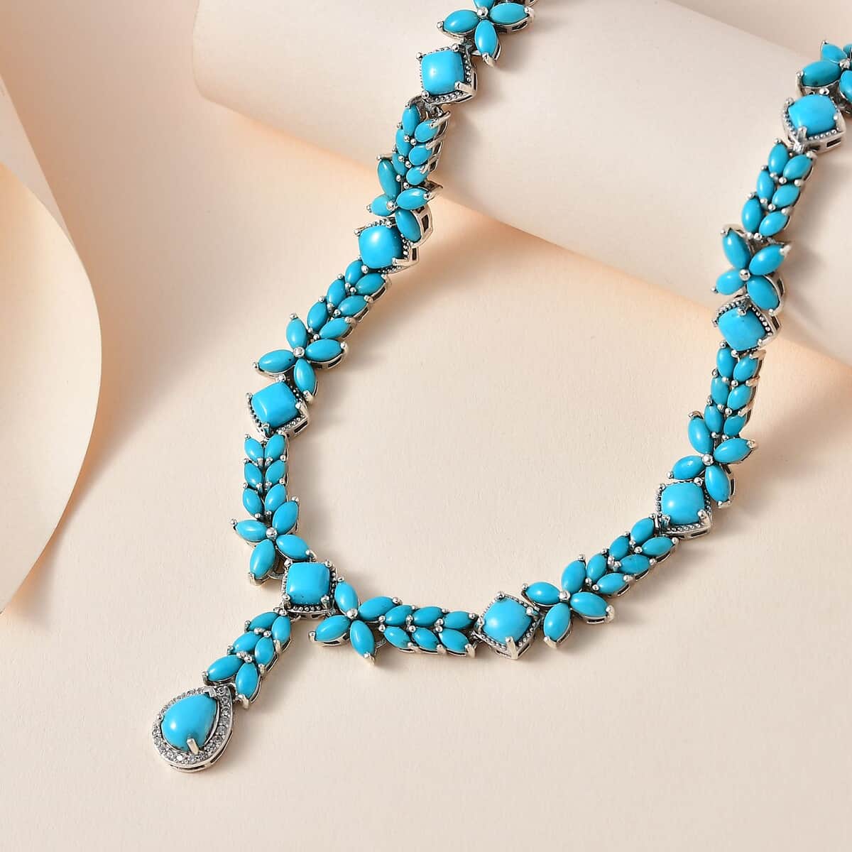 Sleeping Beauty Turquoise and White Zircon Necklace 18 Inches in Platinum Over Sterling Silver 19.20 ctw image number 1