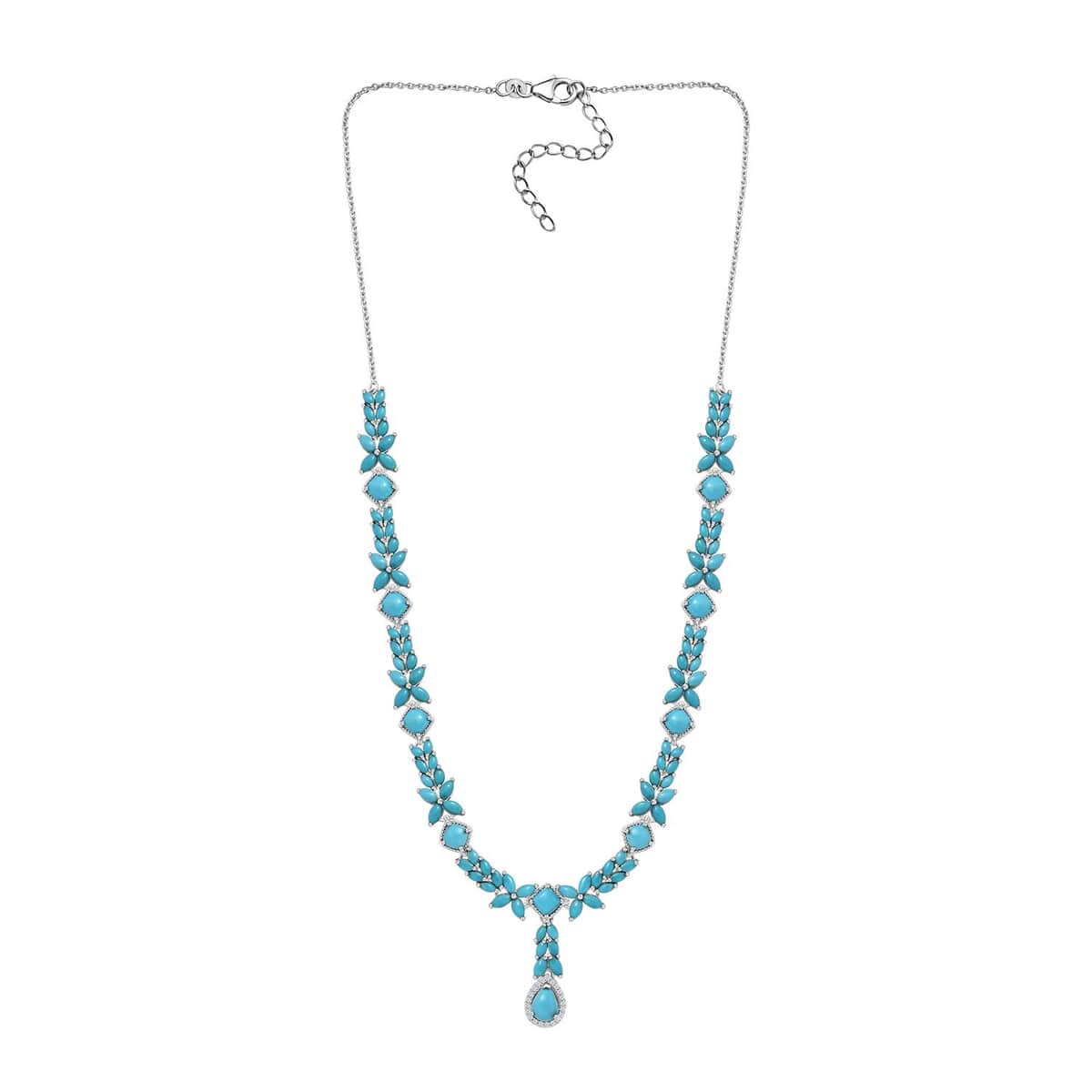 Sleeping Beauty Turquoise and White Zircon Necklace 18 Inches in Platinum Over Sterling Silver 19.20 ctw image number 3