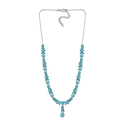 Sleeping Beauty Turquoise and White Zircon Necklace 18 Inches in Platinum Over Sterling Silver 19.20 ctw