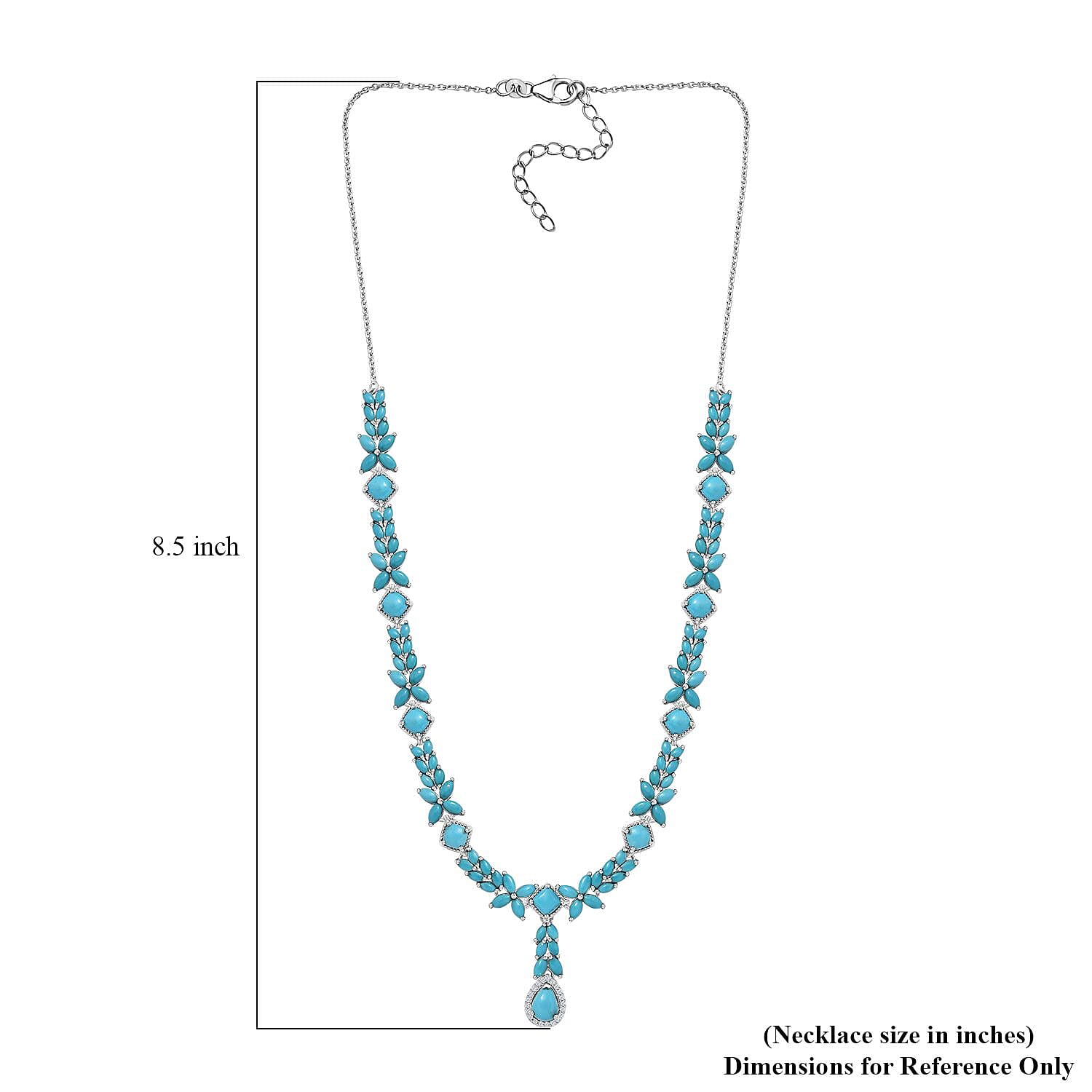 Sleeping Beauty Turquoise and White Zircon Necklace 18 Inches in Platinum Over Sterling Silver 19.20 ctw