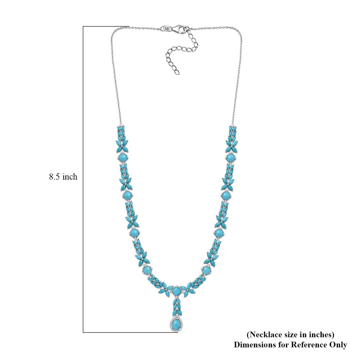 Sleeping Beauty Turquoise and White Zircon Necklace 18 Inches in Platinum Over Sterling Silver 19.20 ctw image number 5