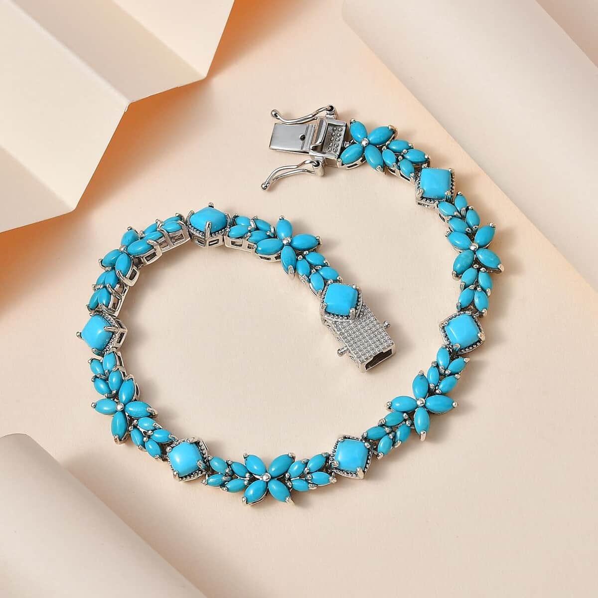 Sleeping Beauty Turquoise Bracelet in Platinum Over Sterling Silver (6.50 In) 11.00 ctw image number 1