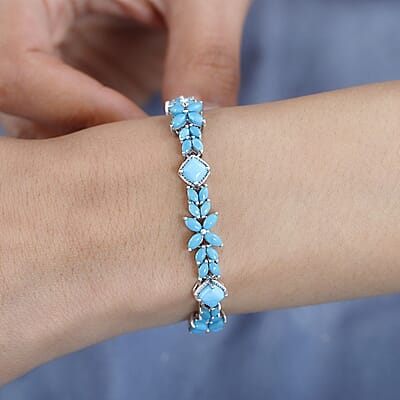D'Joy Sleeping Beauty Turquoise Bracelet in Platinum Over Sterling Silver (6.50 In) 11.00 ctw