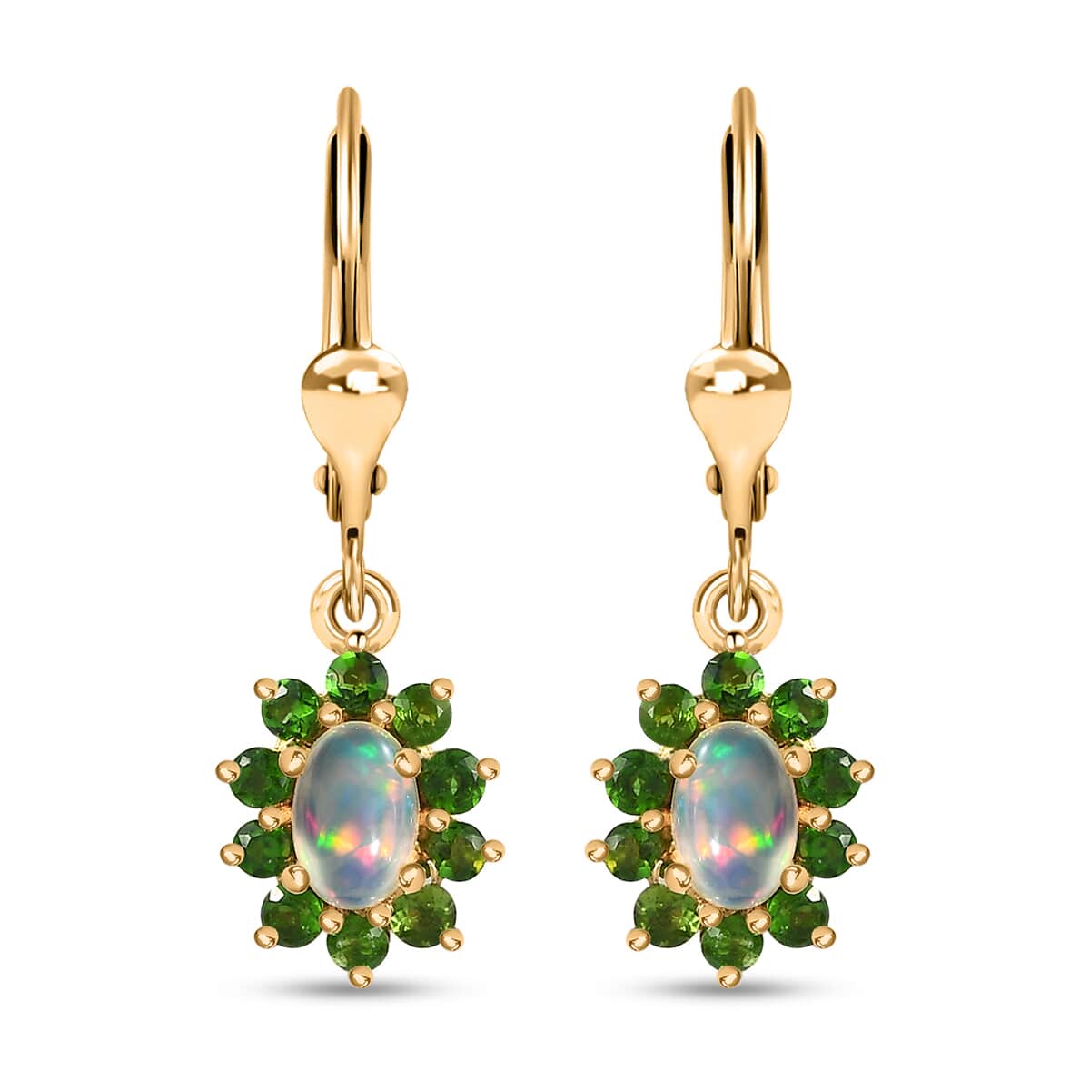Ethiopian Welo Opal and Chrome Diopside Sunburst Lever Back Earrings in Vermeil Yellow Gold Over Sterling Silver 1.50 ctw image number 0