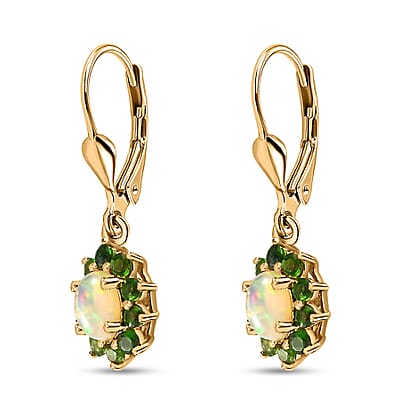 Ethiopian Welo Opal and Chrome Diopside Sunburst Lever Back Earrings in Vermeil Yellow Gold Over Sterling Silver 1.50 ctw