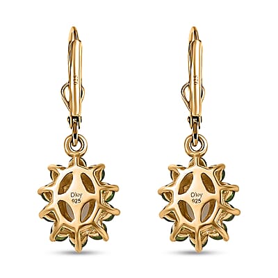 Ethiopian Welo Opal and Chrome Diopside Sunburst Lever Back Earrings in Vermeil Yellow Gold Over Sterling Silver 1.50 ctw