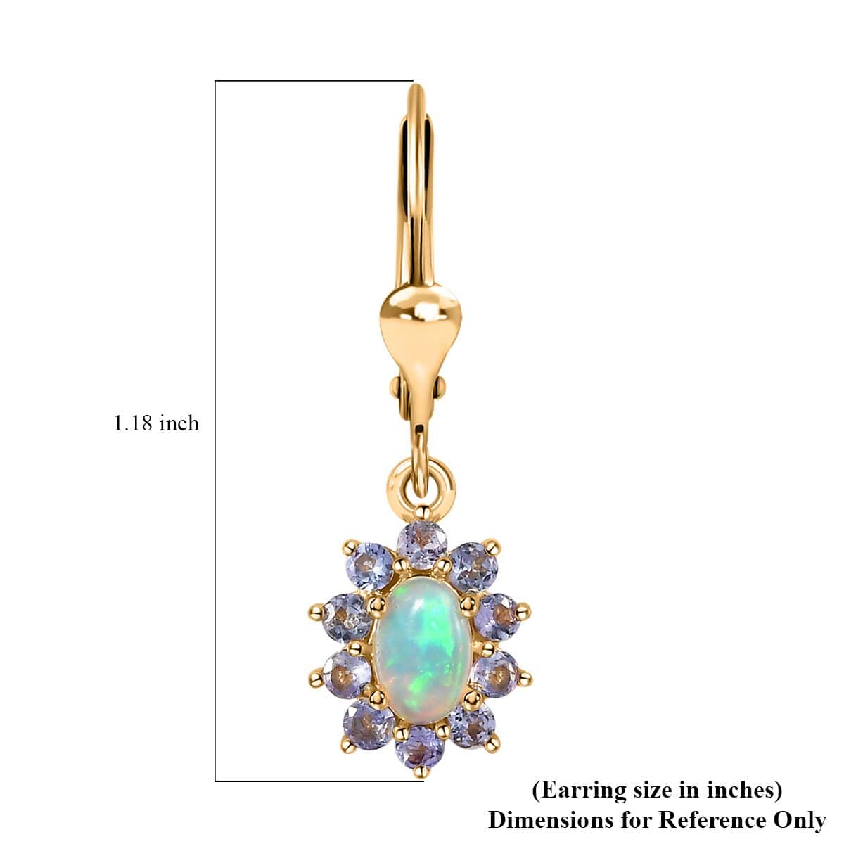 Ethiopian Welo Opal and Tanzanite Sunburst Lever Back Earrings in Vermeil Yellow Gold Over Sterling Silver 1.50 ctw image number 5