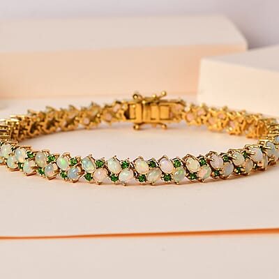 Ethiopian Welo Opal and Chrome Diopside Bracelet in Vermeil Yellow Gold Over Sterling Silver (8.00 In) 9.60 ctw
