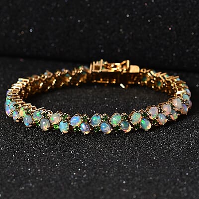 Ethiopian Welo Opal and Chrome Diopside Bracelet in Vermeil Yellow Gold Over Sterling Silver (8.00 In) 9.60 ctw
