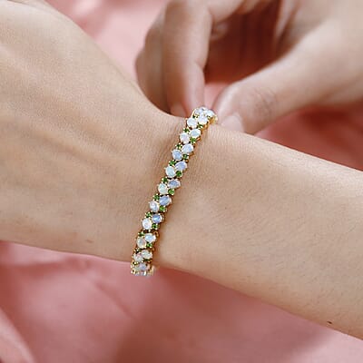 Ethiopian Welo Opal and Chrome Diopside Bracelet in Vermeil Yellow Gold Over Sterling Silver (8.00 In) 9.60 ctw