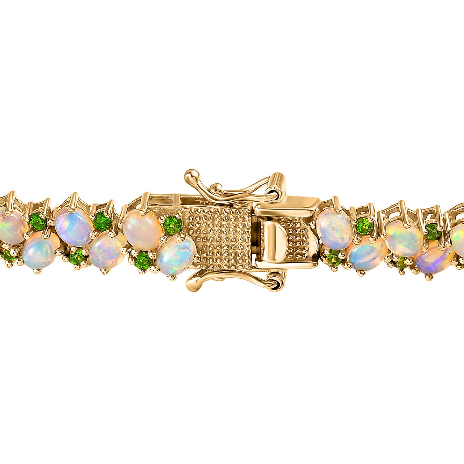 Ethiopian Welo Opal and Chrome Diopside Bracelet in Vermeil Yellow Gold Over Sterling Silver (8.00 In) 9.60 ctw