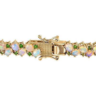 Ethiopian Welo Opal and Chrome Diopside Bracelet in Vermeil Yellow Gold Over Sterling Silver (8.00 In) 9.60 ctw