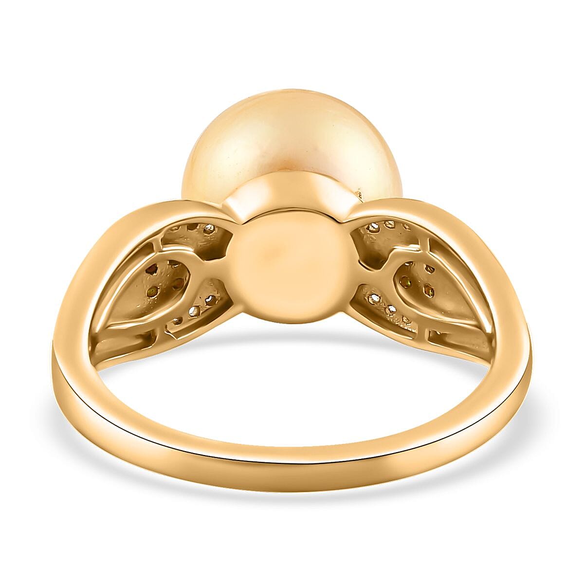 South Sea Golden Pearl 11-12mm and Multi Gemstone Ring in Vermeil Yellow Gold Over Sterling Silver (Size 10.0) 0.35 ctw image number 4