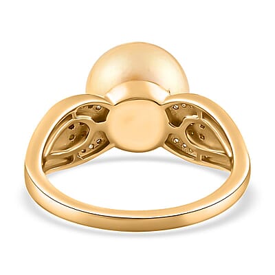 South Sea Golden Pearl 11-12mm and Multi Gemstone Ring in Vermeil Yellow Gold Over Sterling Silver (Size 10.0) 0.35 ctw