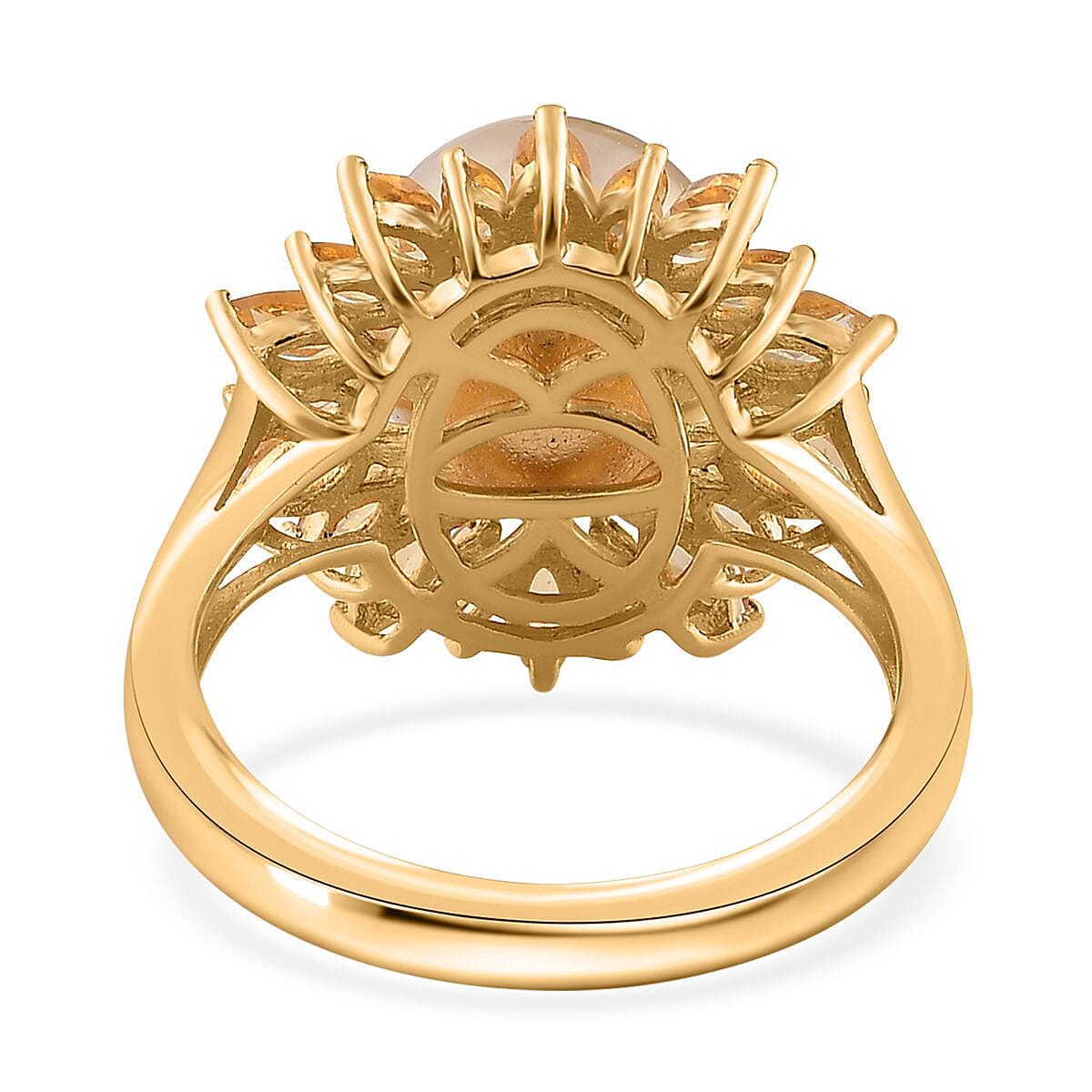 South Sea Golden Pearl and Brazilian Citrine Floral Ring in Vermeil Yellow Gold Over Sterling Silver (Size 10.0) 0.35 ctw