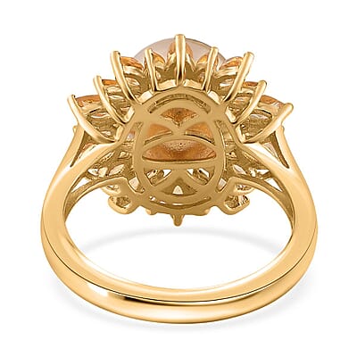 South Sea Golden Pearl and Brazilian Citrine Floral Ring in Vermeil Yellow Gold Over Sterling Silver (Size 10.0) 0.35 ctw