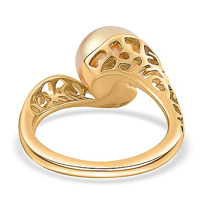 South Sea Golden Pearl Bypass Ring in Vermeil Yellow Gold Over Sterling Silver (Size 10.0)