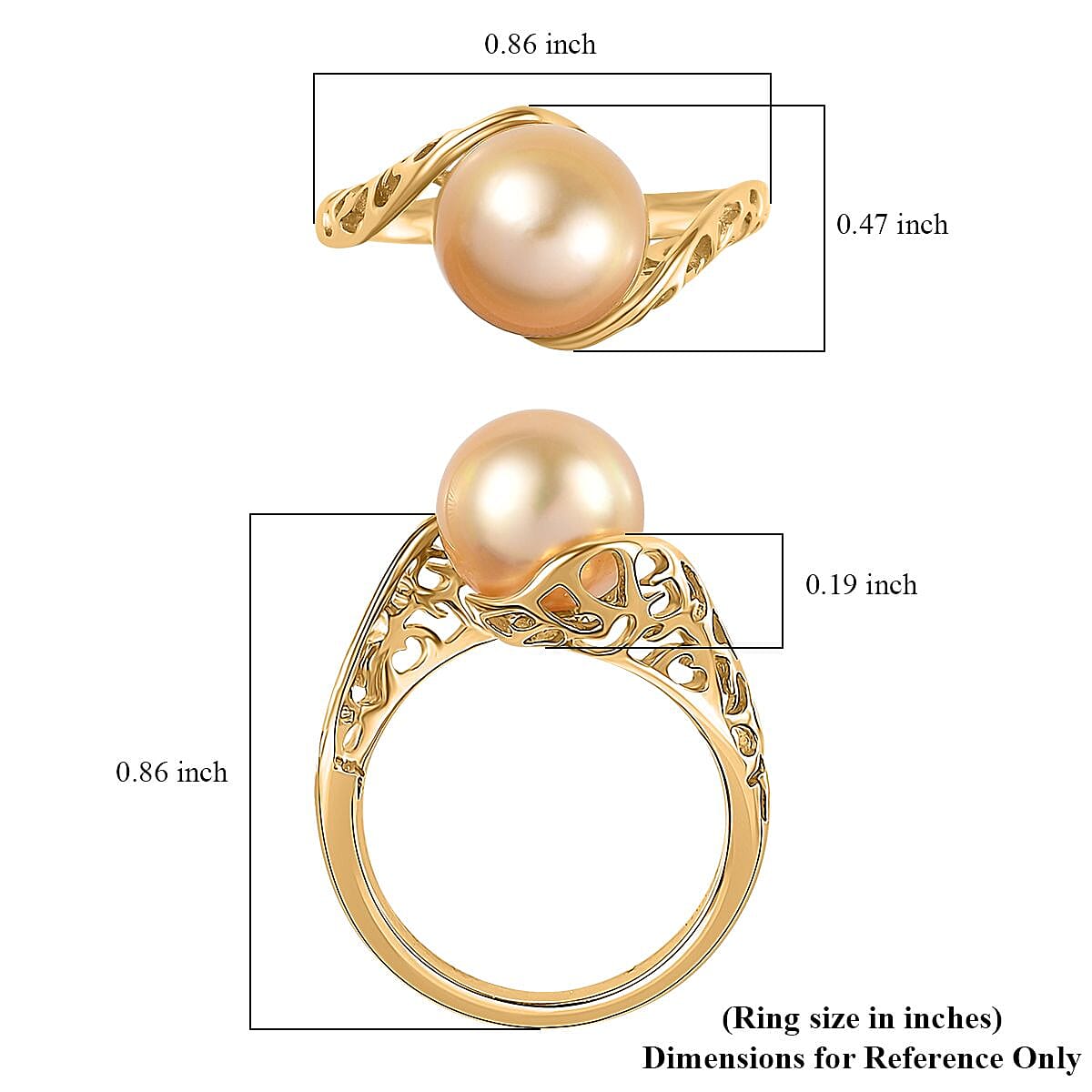 South Sea Golden Pearl Bypass Ring in Vermeil Yellow Gold Over Sterling Silver (Size 10.0)