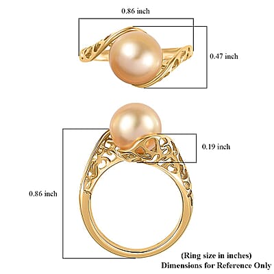 South Sea Golden Pearl Bypass Ring in Vermeil Yellow Gold Over Sterling Silver (Size 10.0)