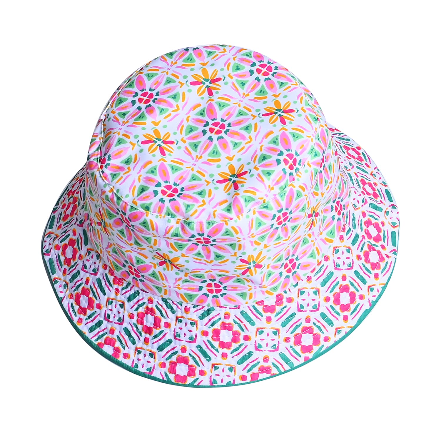Pink Kaleidoscope Bucket Hat and Polyester Scarf Set - One Size