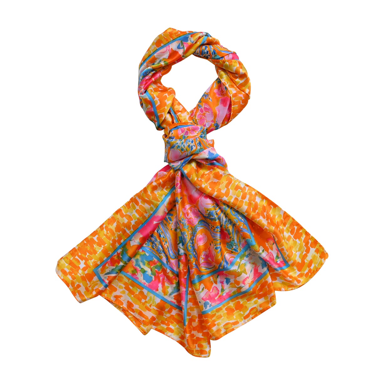 Orange Paisley Bucket Hat and Polyester Scarf Set - One Size image number 1