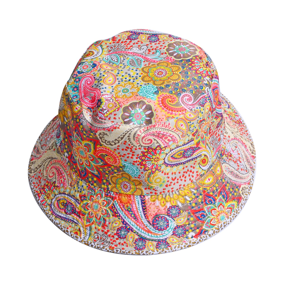 Orange Paisley Bucket Hat and Polyester Scarf Set - One Size image number 3
