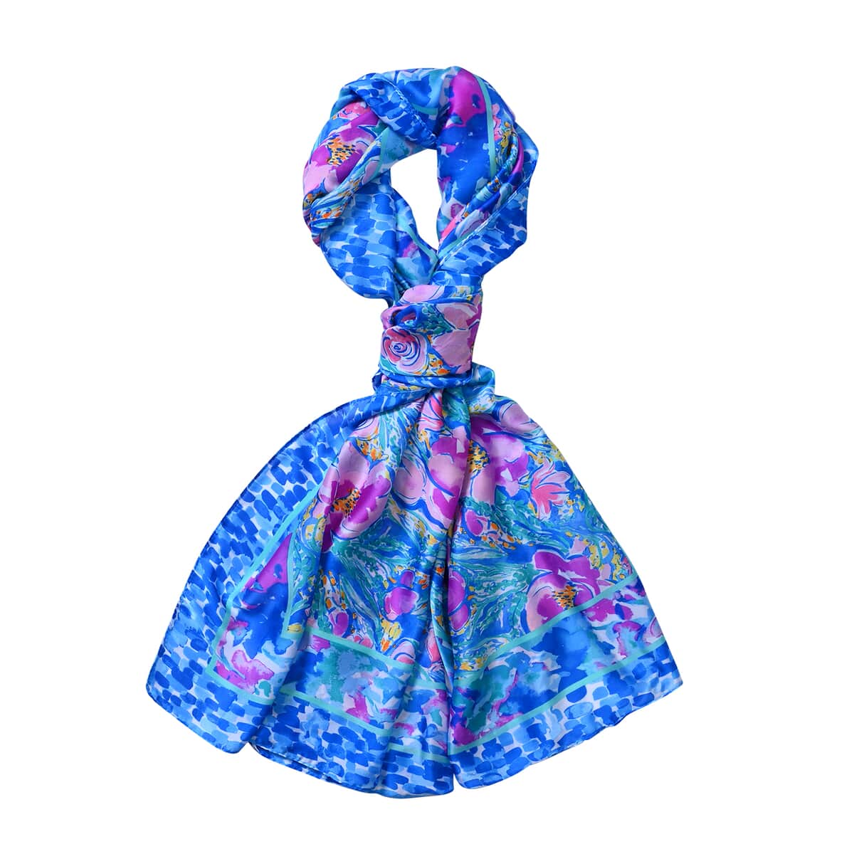 Blue Floral Bucket Hat and Polyester Scarf Set - One Size image number 1