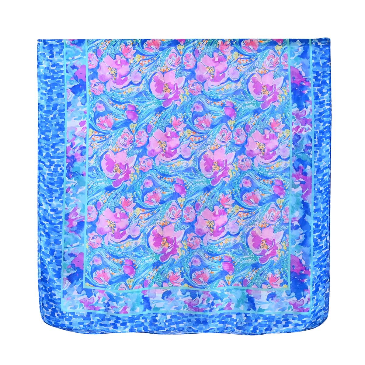 Blue Floral Bucket Hat and Polyester Scarf Set - One Size image number 2