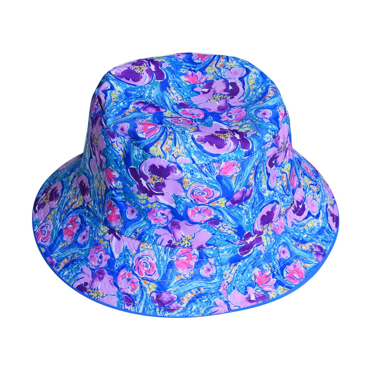 Blue Floral Bucket Hat and Polyester Scarf Set - One Size image number 3