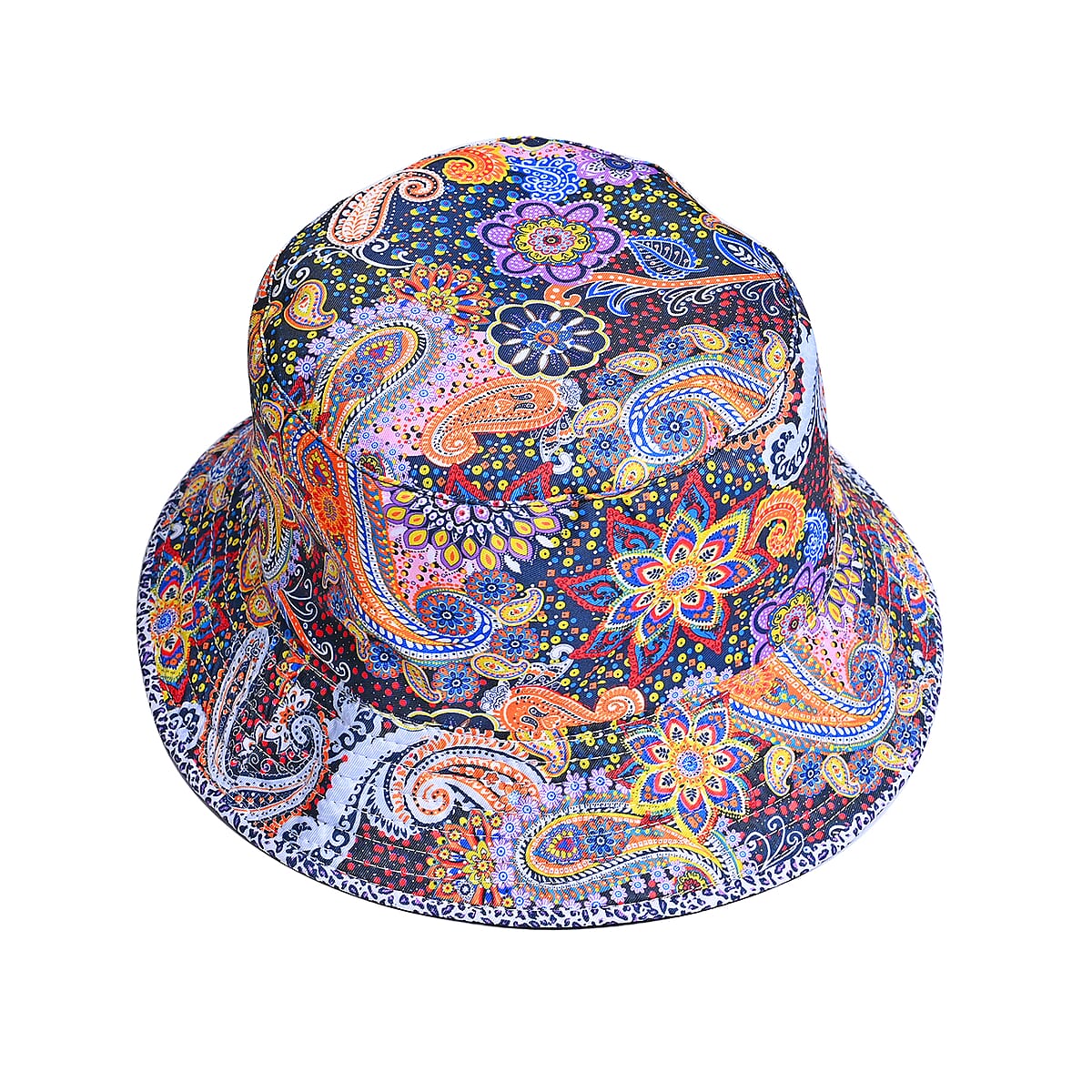 Navy Paisley Bucket Hat and Polyester Scarf Set - One Size image number 3