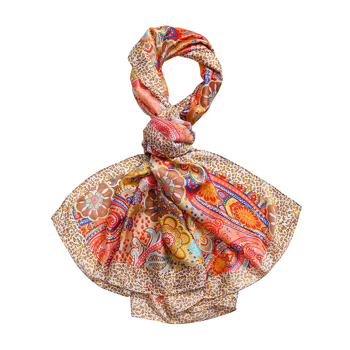 Brown Paisley Bucket Hat and Polyester Scarf Set - One Size image number 1