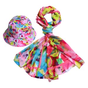 Multi Tropical Bucket Hat and Polyester Scarf Set - One Size