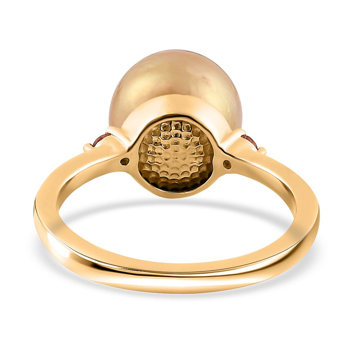 South Sea Golden Pearl and Ouro Fino Rubellite Ring in Vermeil Yellow Gold Over Sterling Silver 0.07 ctw image number 4