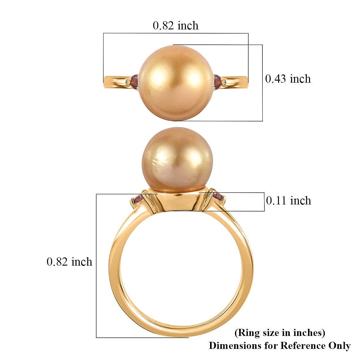 South Sea Golden Pearl and Ouro Fino Rubellite Ring in Vermeil Yellow Gold Over Sterling Silver 0.07 ctw image number 5