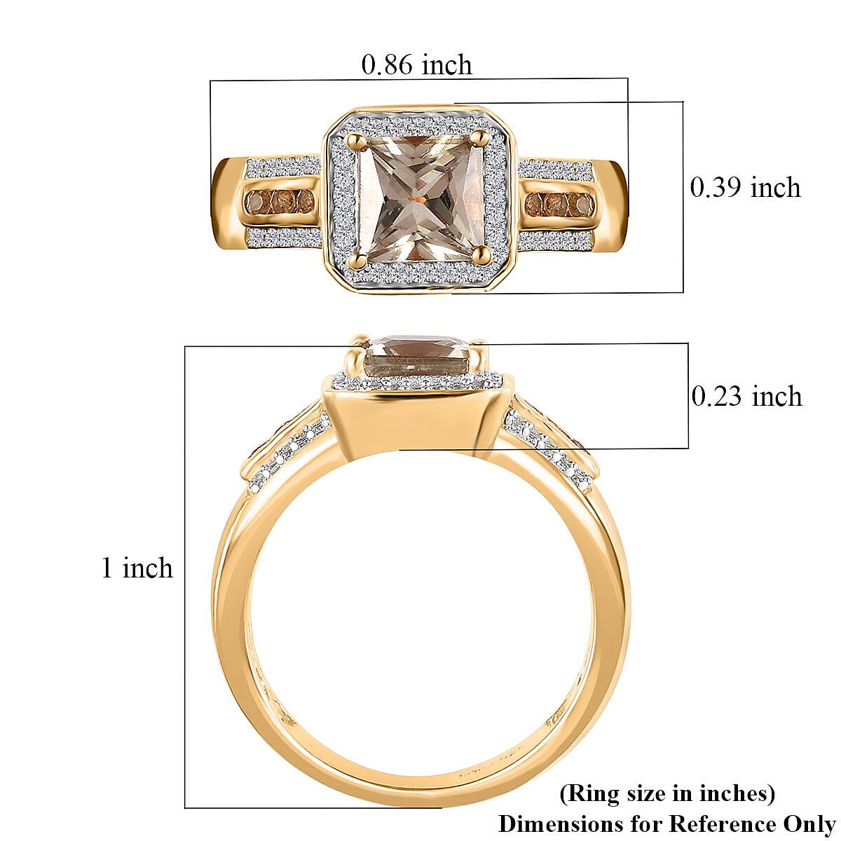 Princess Cut AAA Turkizite and Multi Gemstone Halo Ring in Vermeil Yellow Gold Over Sterling Silver (Size 6.0) 1.75 ctw