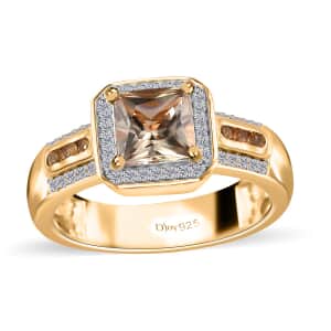 Princess Cut AAA Turkizite and Multi Gemstone Halo Ring in Vermeil Yellow Gold Over Sterling Silver (Size 7.0) 1.75 ctw