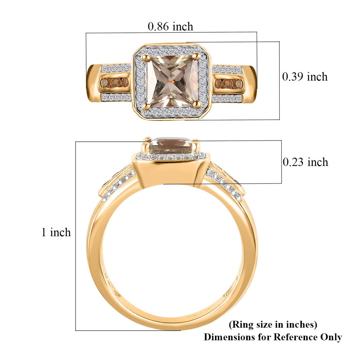 Princess Cut AAA Turkizite and Multi Gemstone Halo Ring in Vermeil Yellow Gold Over Sterling Silver (Size 7.0) 1.75 ctw image number 5