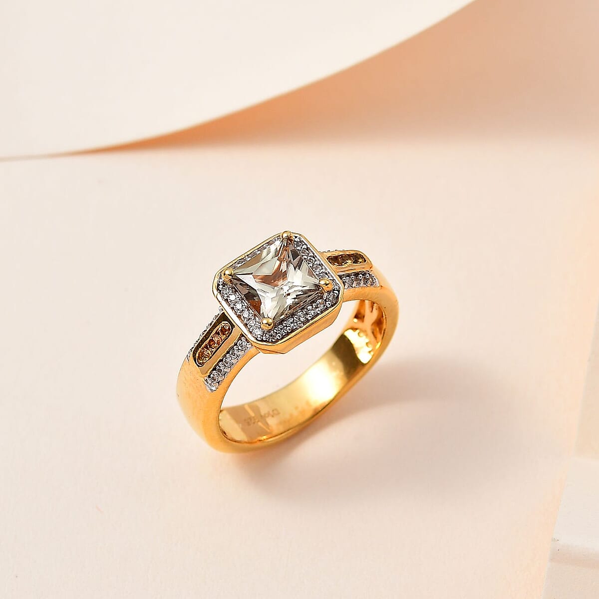 Princess Cut AAA Turkizite and Multi Gemstone Halo Ring in Vermeil Yellow Gold Over Sterling Silver (Size 8.0) 1.75 ctw image number 1