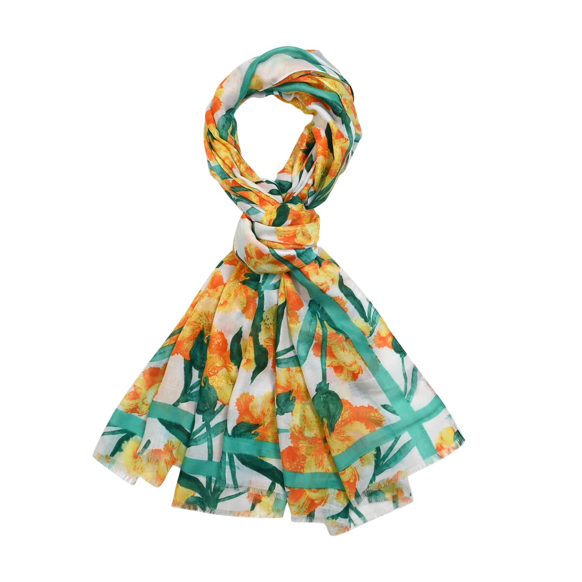 Green and Yellow Floral Printed Women's Scarf and Baseball Cap Set image number 1