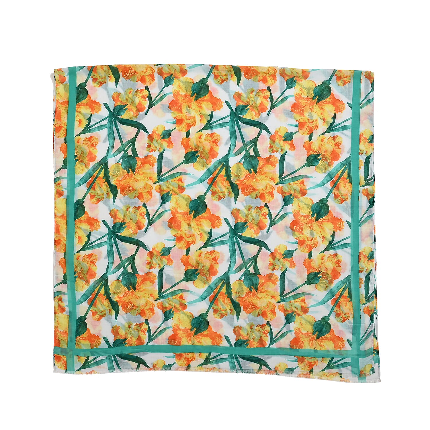 Green and Yellow Floral Printed Women's Scarf and Baseball Cap Set