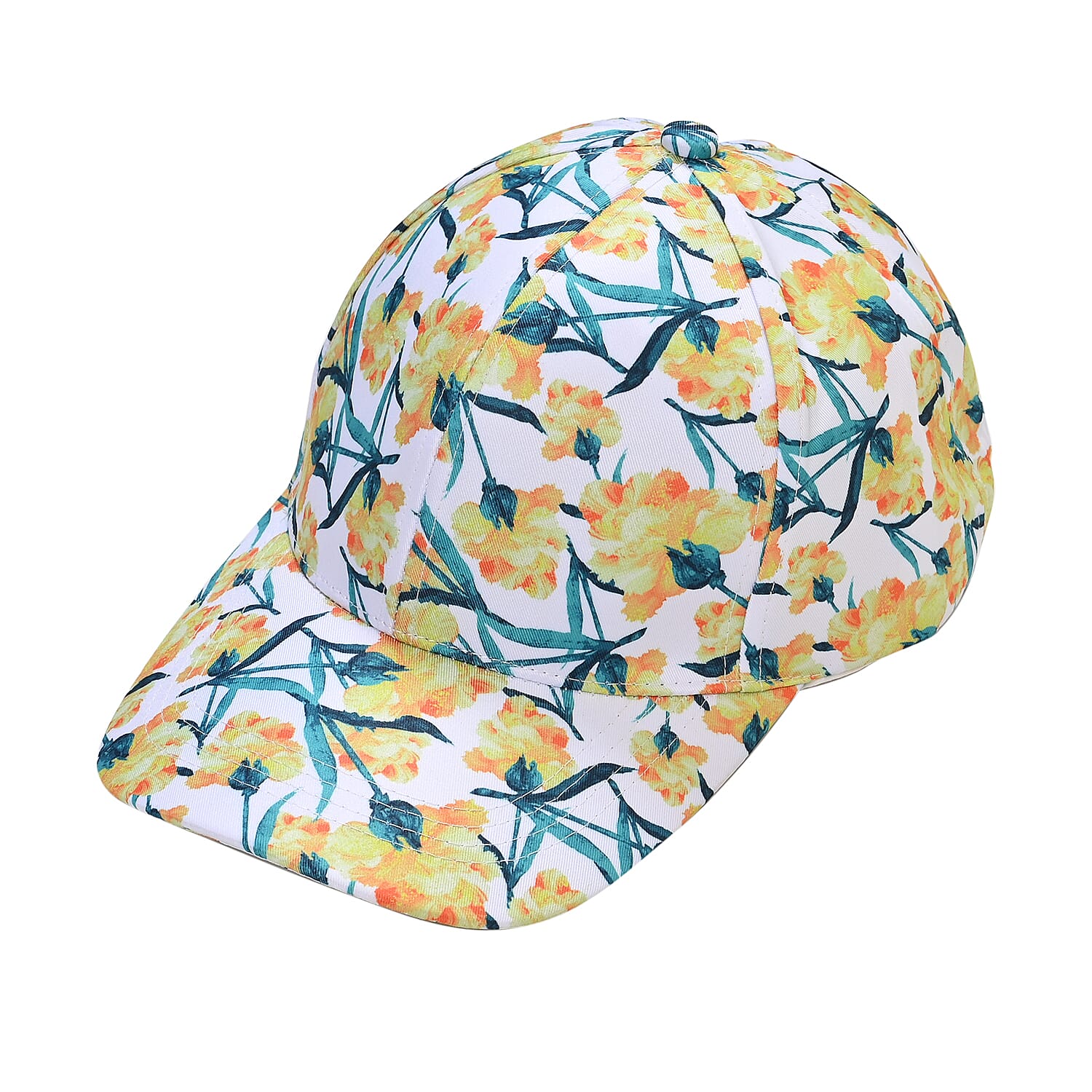 Green and Yellow Floral Printed Women's Scarf and Baseball Cap Set
