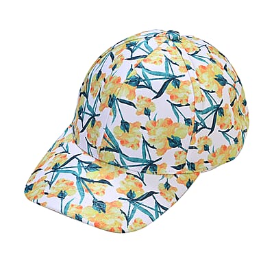 Green and Yellow Floral Printed Women's Scarf and Baseball Cap Set