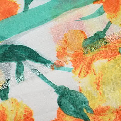 Green and Yellow Floral Printed Women's Scarf and Baseball Cap Set