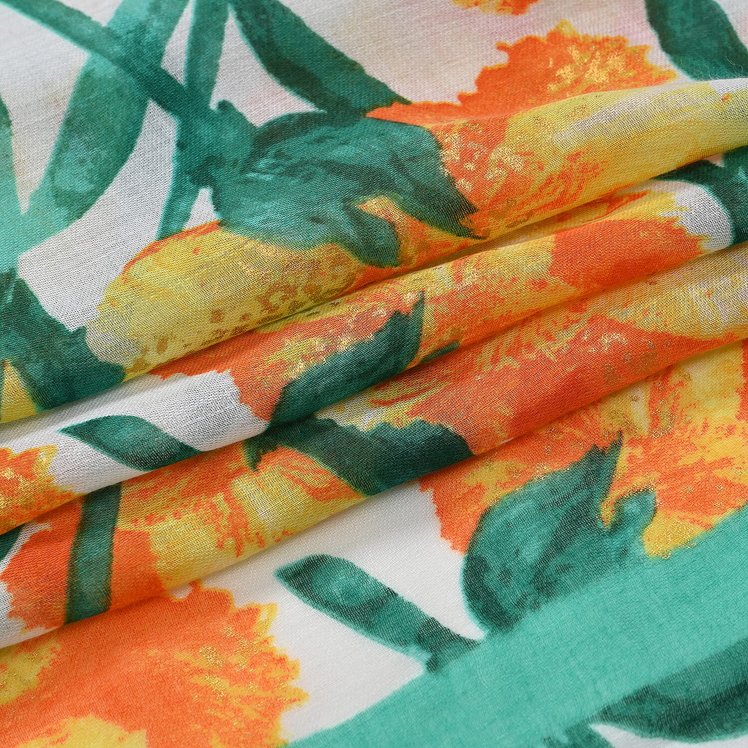 Green and Yellow Floral Printed Women's Scarf and Baseball Cap Set